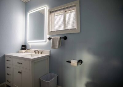 A view of the bathroom in Room 110