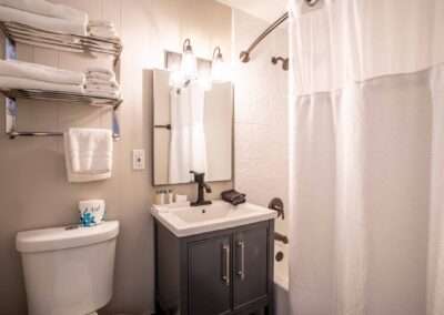 A view of the bathroom in room 203